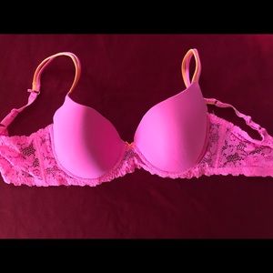 Pink Bra with bright orange trim -Lace Size 34DD